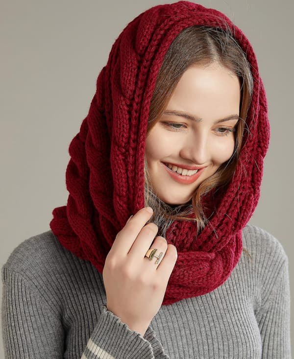 [LCS] Kvinders Vinter Strikket Infinity Halstørklæde Mode Tykt Varmt Cirkel Loop Halstørklæder Wine Red
