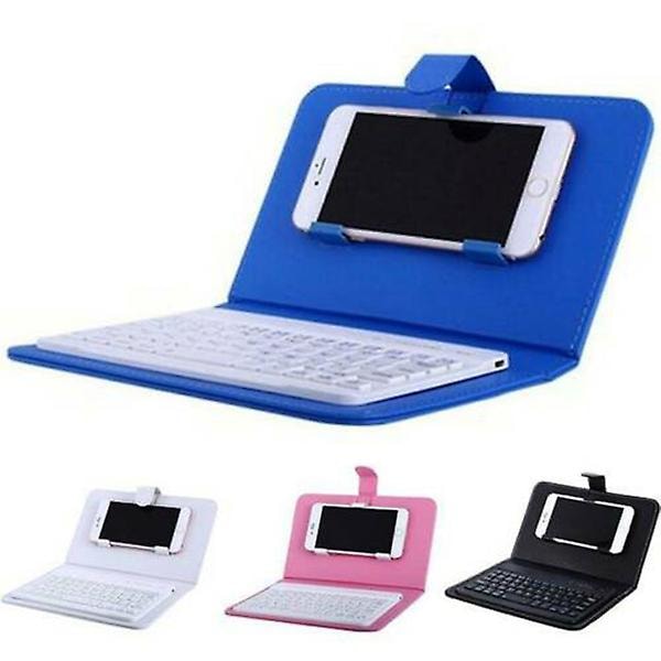 Mini Portabel Trådlöst Bluetooth Tangentbord Med Läderfodral För Smartphone White