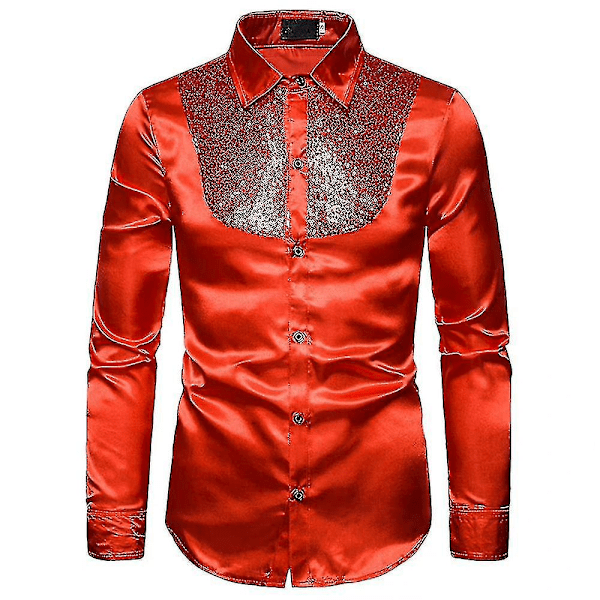 Miesten paljetit Glitter Slim Fit Napitettavat paidat Juhla Pitkähihainen paita Punainen 2XL Red