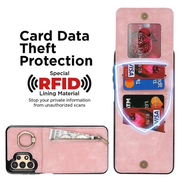 [LCS] För Samsung Galaxy A13 5G/A13 4G RFID-blockerande stativfodral Retro PU+TPU Plånboksfodral Multicolor Pink