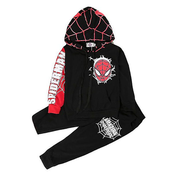 Børn Drenge Spiderman Sportstøj Hættetrøje Bukser Sæt Fritidstøj Black 2-3 Years