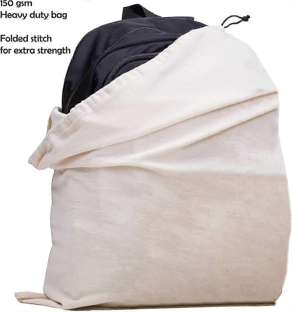 Tvättsäck Stor 50x75 cm 2-pack Bomullscanvas Naturfärg Dragskostängning