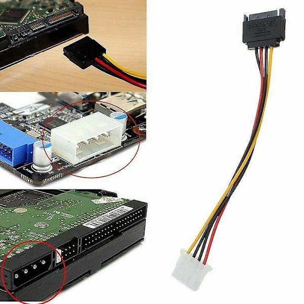 Sata Power hane till molex hona adapter konverterkabel 6 tum 4-stift 15-stift