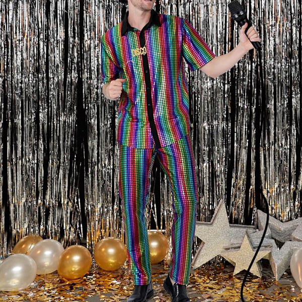 Herre 70'er 80'er Glitter Paillet Skjorter Metallisk Festkostume Kortærmet Knapskjorte Sjov Natklub T-shirt Mørke Striber M Dark Stripes