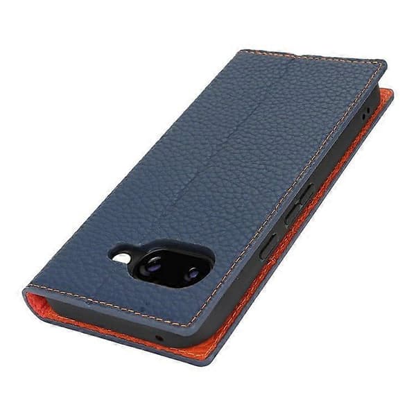 För Google Pixel 9a Plånboksfodral Äkta Kohud Telefonfodral Litchi Textur Dark Blue