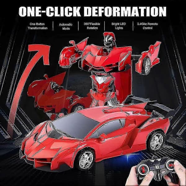 RC Transformer Leker 2-i-1 Fjernkontroll Transformer Bil RC Bil for Barn Deformasjonsrobot 26s red