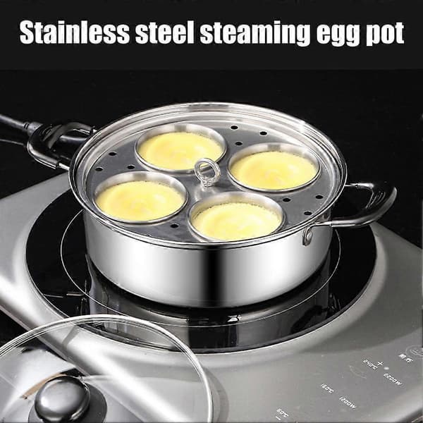 [LCS] Egg Poacher Pan Rustfritt Stål Pochert Egg Maker med 4 Kopper Nonstick Komfyrtopp 4