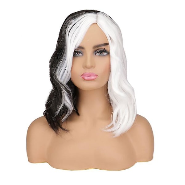 Svart och vit peruk dam Cruella De Ville Kostymfest Cosplay Halloween type3