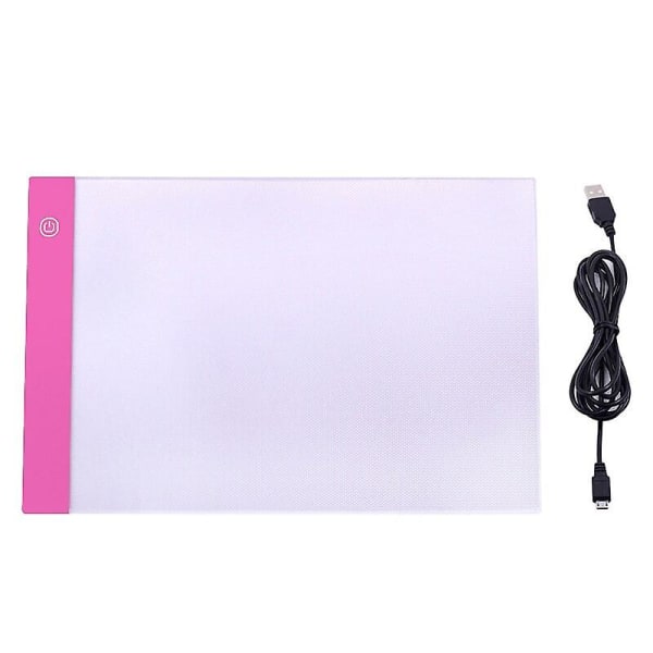 Tre Niveauer Dæmpning A4 LED Tegneplade Digital Plade USB Tablet Lysplade Kopieringsplade Elektronisk Kunst Grafisk Maleri Wacom Plade Pink