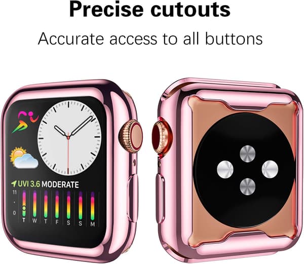 [LCS] 3-pack case compatible with Apple Watch Series SE 6/5/4 40mm screen protector, full protective case, clear/rose gold/pink