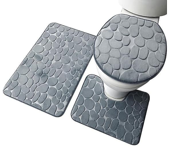 [LCS]3st Halkfri Toalettsitsöverdrag Sten Badrumsmatta Set gray