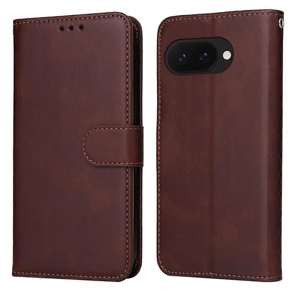 Klassisk kalvetekstur flip læder telefoncover til Google Pixel 9a Brown