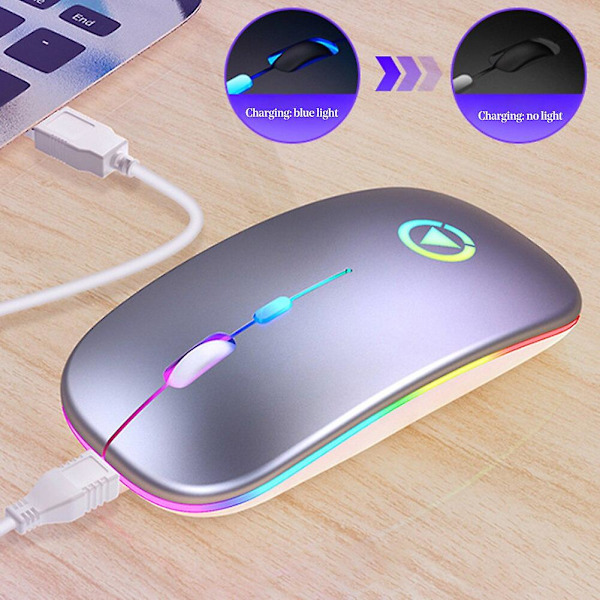 Led Bagbelyst Genopladelig Trådløs Lydløs Mus Usb Mus Ergonomisk Optisk Gaming Mus Desktop Pc Laptop Mus Black