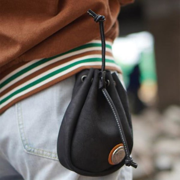 Pu mobiltelefon bälte påse mini midjeväska med dragsko Vintage stil bälte handväska Resevandring Black