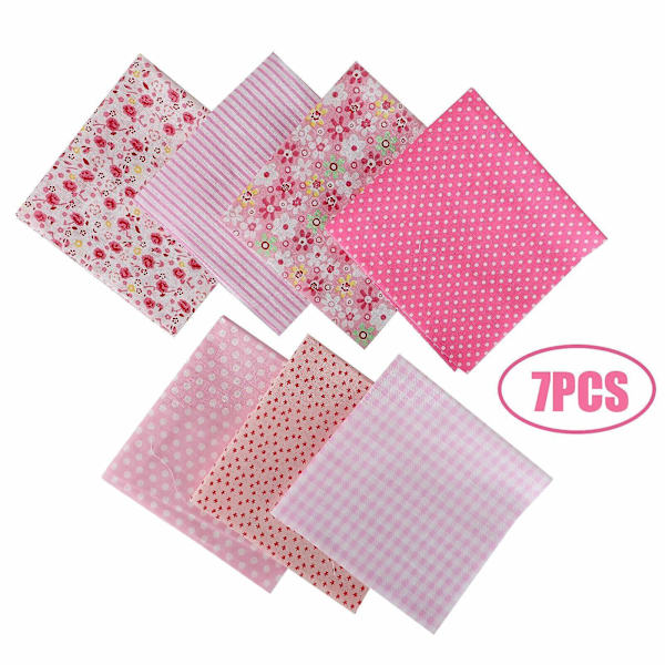 Lapptäcks-tryckt polyester-bomullstyg 7PCS-25*25cm Pink