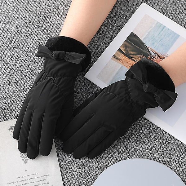 Varma vinterhandskar med fleece och pekskärm för utomhusbruk - rosett black