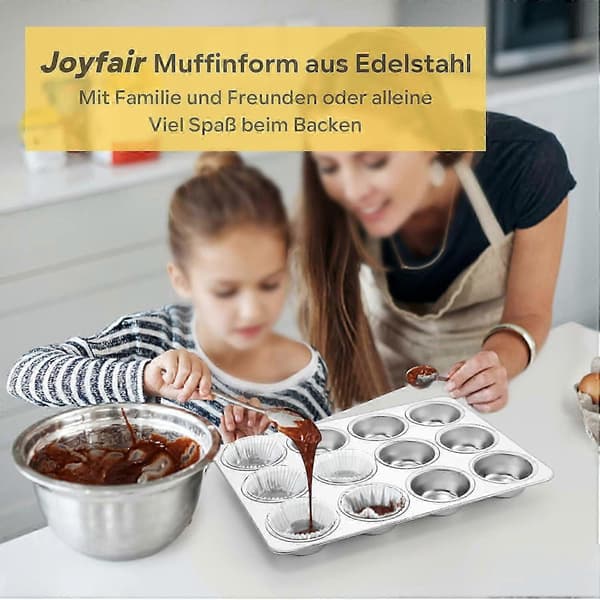 [LCS] Muffinsform - Muffinsbakplåt i rostfritt stål för 12 muffins, 35 x 27 cm, ugnssäker, giftfri, diskmaskinssäker