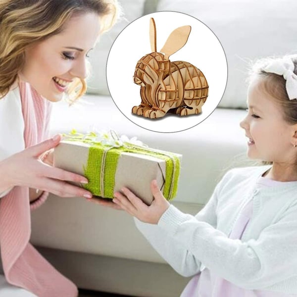 3d trä pussel leksaker för barn vuxna trä djur kanin modell pussel