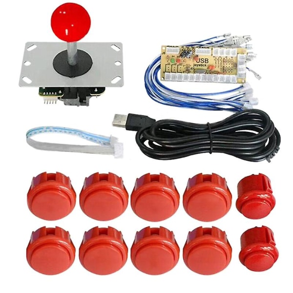 Arcadeknappar Spel Usb Encoder PC Joystick Kontroller DIY Kit För Mame Jamma Spel Red