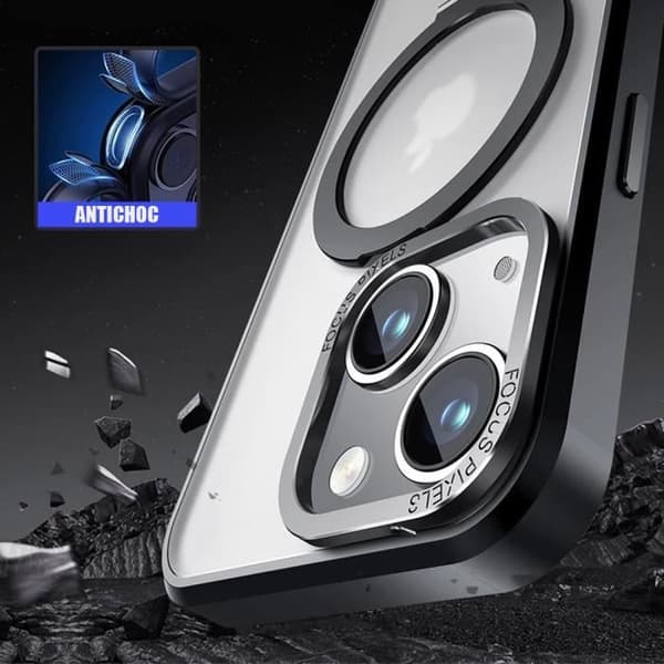 [LCS] Case - BOOLING - for iPhone 15 Plus - Shock Absorbing - Magnetic Ring Stand - Black Svart