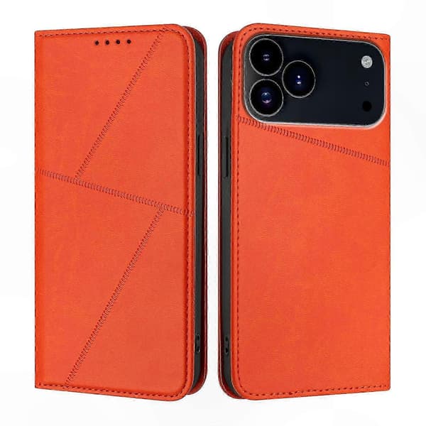 [LCS]17 Pro Max Plånboksfodral med magnetlås, läderflipfodral & stativ - Orange