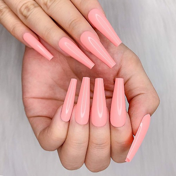 24 stk. ensfarvede Ballerina Lange Blanke Kunstige Negle Press-cb-8