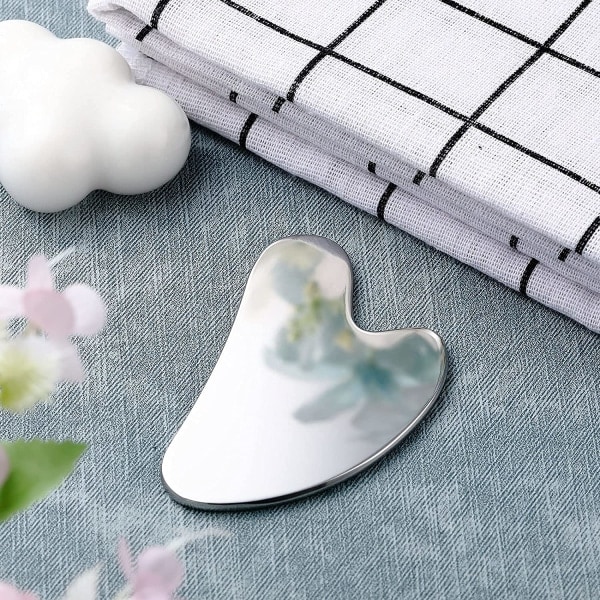 Gua Sha Ansiktsverktyg i Rostfritt Stål för Ansikte Metall (Silver)