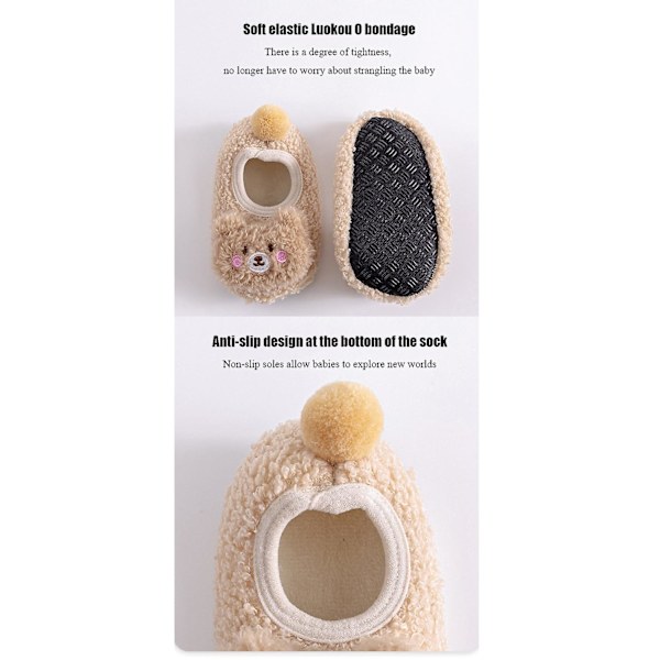 Baby Småbarn Anti-skli Fuzzy Tøffel Gulv Pustende Tykke Sko Sokker khaki 12-24months