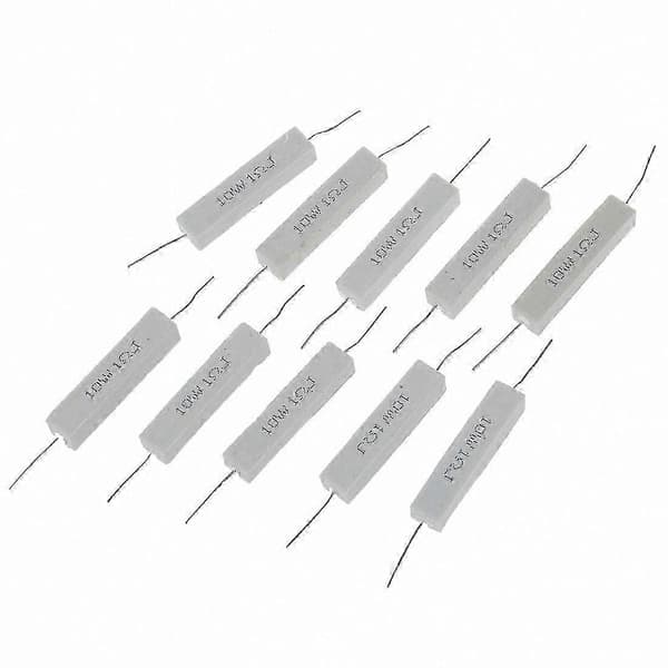 10-pak keramiske cementtrådviklede modstande, 1 Ohm 5% tolerance 10W effekt White