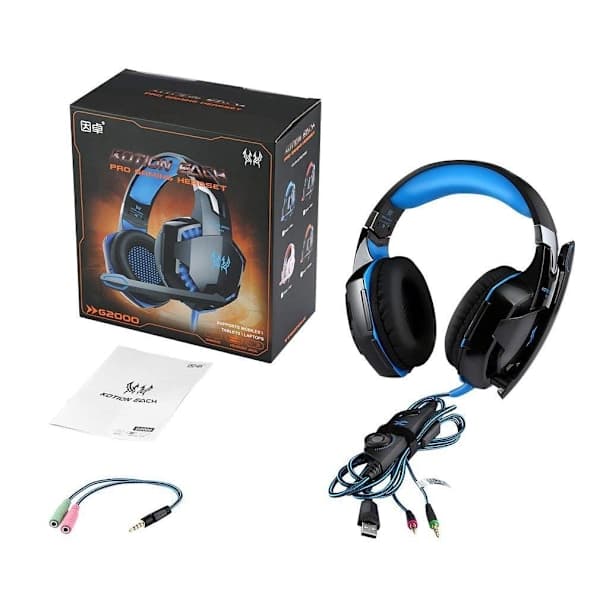 [LCS] Gaming Headset Over-Ear med Mikrofon, Kablede Hovedtelefoner til PC PS4 Xbox Blå Blue