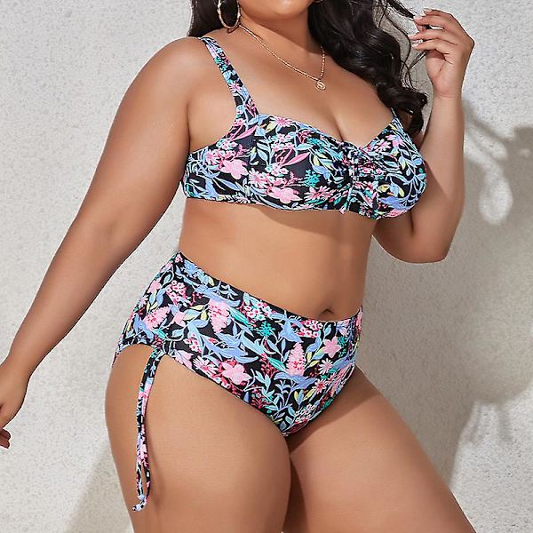 Naisten Oversize Bikini 2-osainen Rypytetty Pehmustettu Uima-asu Säädettävät Olkaimet Black L