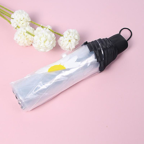 Blomsterprint Paraply Foldbar Paraply Rejseparaply Vindtæt Paraply Cover Foldbar Let Daisy Black Manual