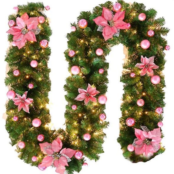 Juleguirlande med lys til julebryllupsfestdekoration pink with LED