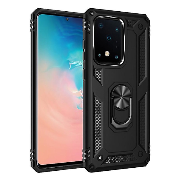 Militärklassat Skal Kompatibelt med Samsung Galaxy S20 Ultra/s20 Plus/s20, Skyddande Mobilskal med Ringstativ Black Galaxy S20