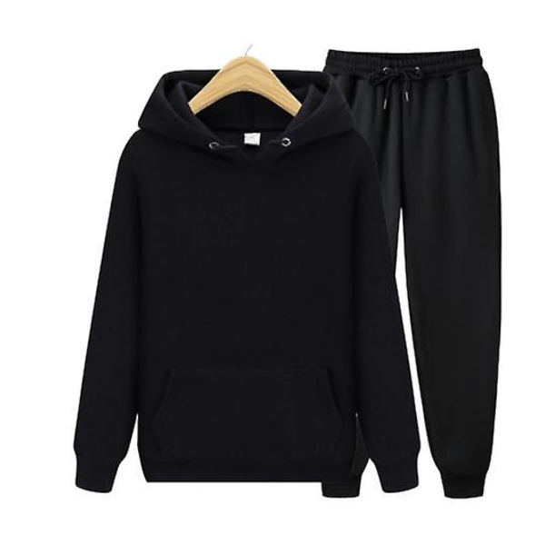 Herr Dam Casual Kläder Kostym Sportkläder Kostym Enfärgad Pullover + Byxor Kostym Julklapp black 3XL