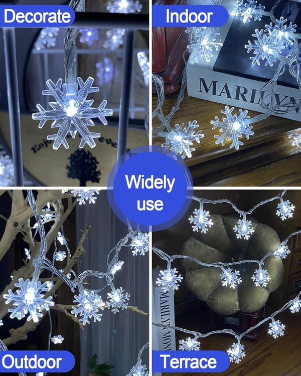 [LCS]100 LED Christmas Snowflake Lights, 32ft Snowflake Fairy String Lights White White 66ft