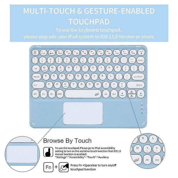 Rund tangentbordfodral Bluetooth-tangentbordfodral Kompatibelt med 2020 ipad air 4/10.9 tangentbord (svart)