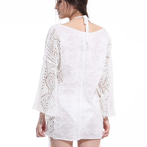 Utsvängd Bikiniöverdel Broderi Sommar Strandkläder Blus