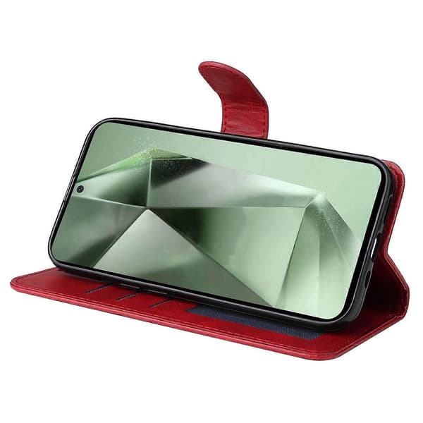 För Samsung Galaxy S24 FE Plånboksfodral PU Läder Stativ Flip Telefonfodral Multicolor Red