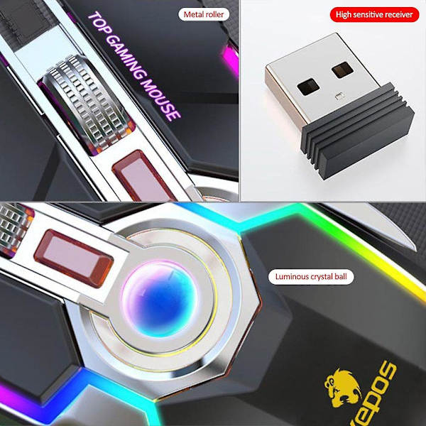G80 Trådlös Gamingmus Uppladdningsbar Gamingmus Tyst Ergonomisk 7 Knappar RGB Bakgrundsbelyst 1600 DPI