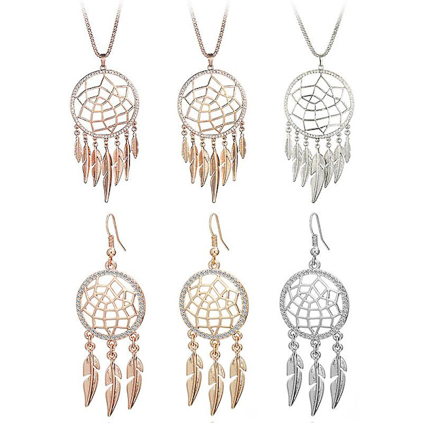 Pitkä Tupsu Lehti Sulka Kaulakoru Korvakoru Ontto Korut Unisieppari Riipus Kaulakoru Naisille Rose Gold Earring