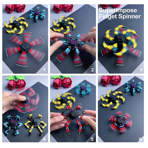 3-pack Fidget Spinner Transformerbar Fingertoppsspinner Kompatibel med Barn A