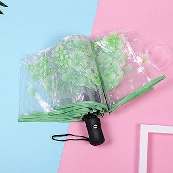 Blomsterprint Paraply Foldbar Paraply Rejseparaply Vindtæt Paraply Cover Foldbar Let Cherry Blossom Green Automatic
