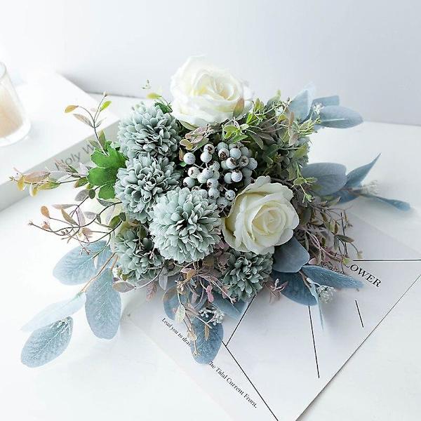 Lätt Lyx Morandi Hög Simulering Flanell Silke Falsk Plastblomma Vit Ros Bär Blomsterbukett