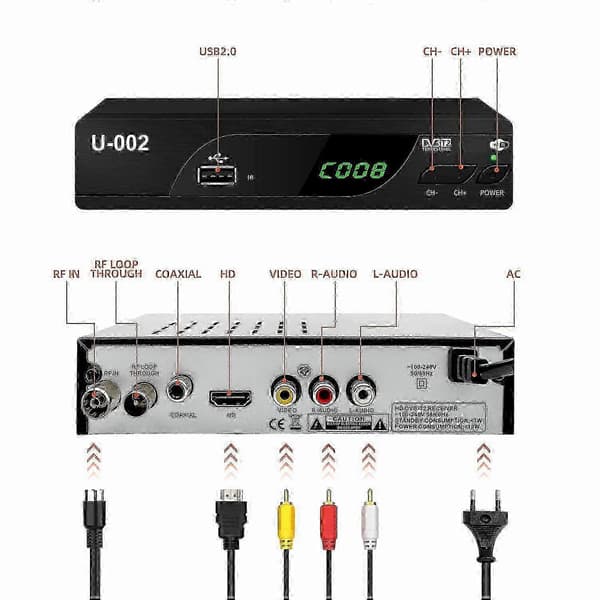 H.264 DVB-T2 U-002 WiFi TV-boks Smart 1080P TV-boks - EU-plugg 26s