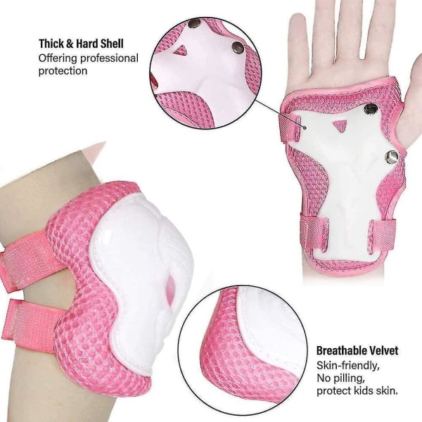 6 st Barn Skyddsutrustning Set Barn Knäskydd Armbågsskydd Handledsskydd (Rosa)