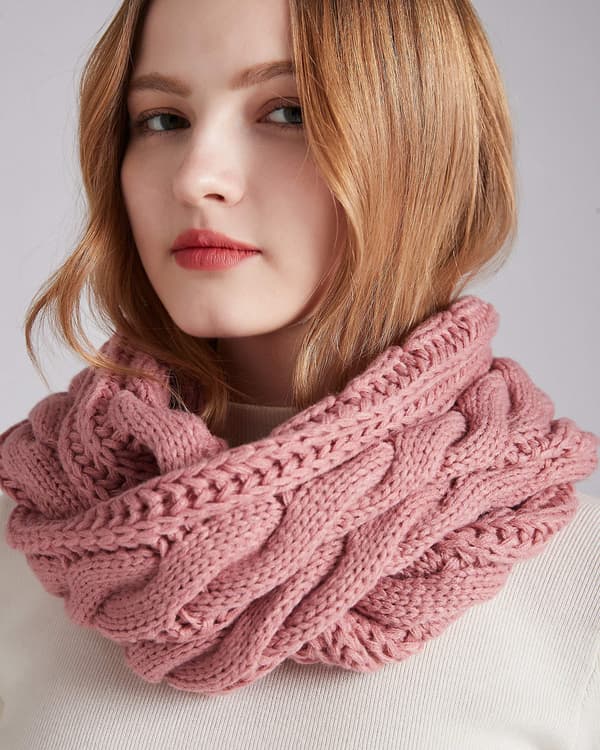 [LCS] Kvinders Vinter Strikket Infinity Halstørklæde Mode Tykt Varmt Cirkel Loop Halstørklæder Pink