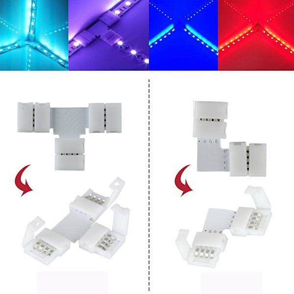 LED Strip RGB Skjøteledning Kabel Adapter Klips Koblingssett For 5050 10mm 4pin