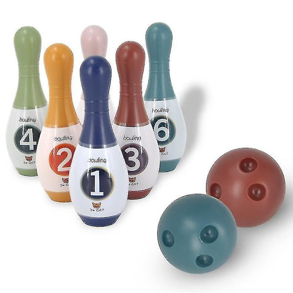 Bowlingleksaksset för barn inomhus, innehåller 6 käglor och 2 klot
