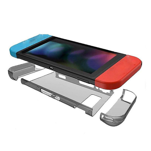 3 in 1 Nintendo Switchille: läpinäkyvä kova takakuori + karkaistu lasinen näytönsuoja + 6 kpl peukalo-otegrippejä Grey back case
